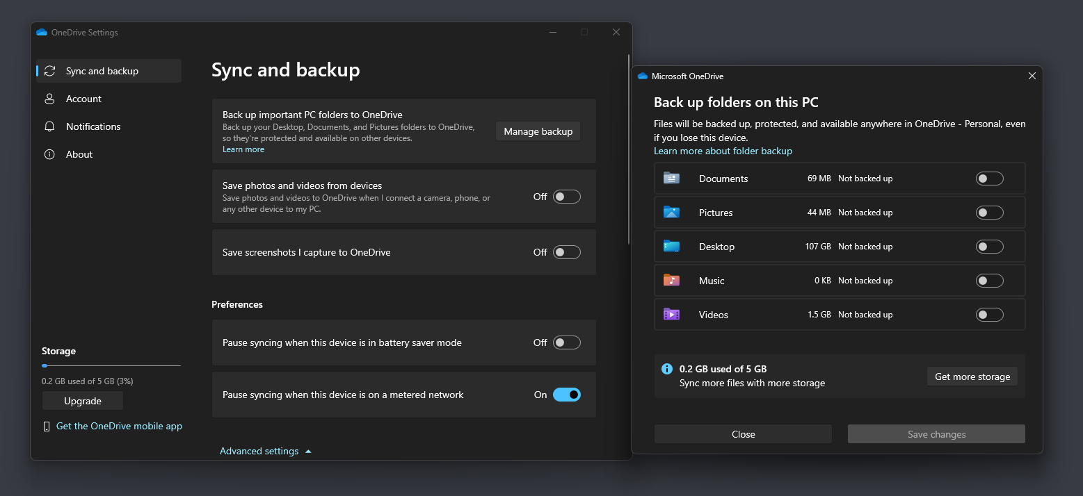 back up and sync onedrive