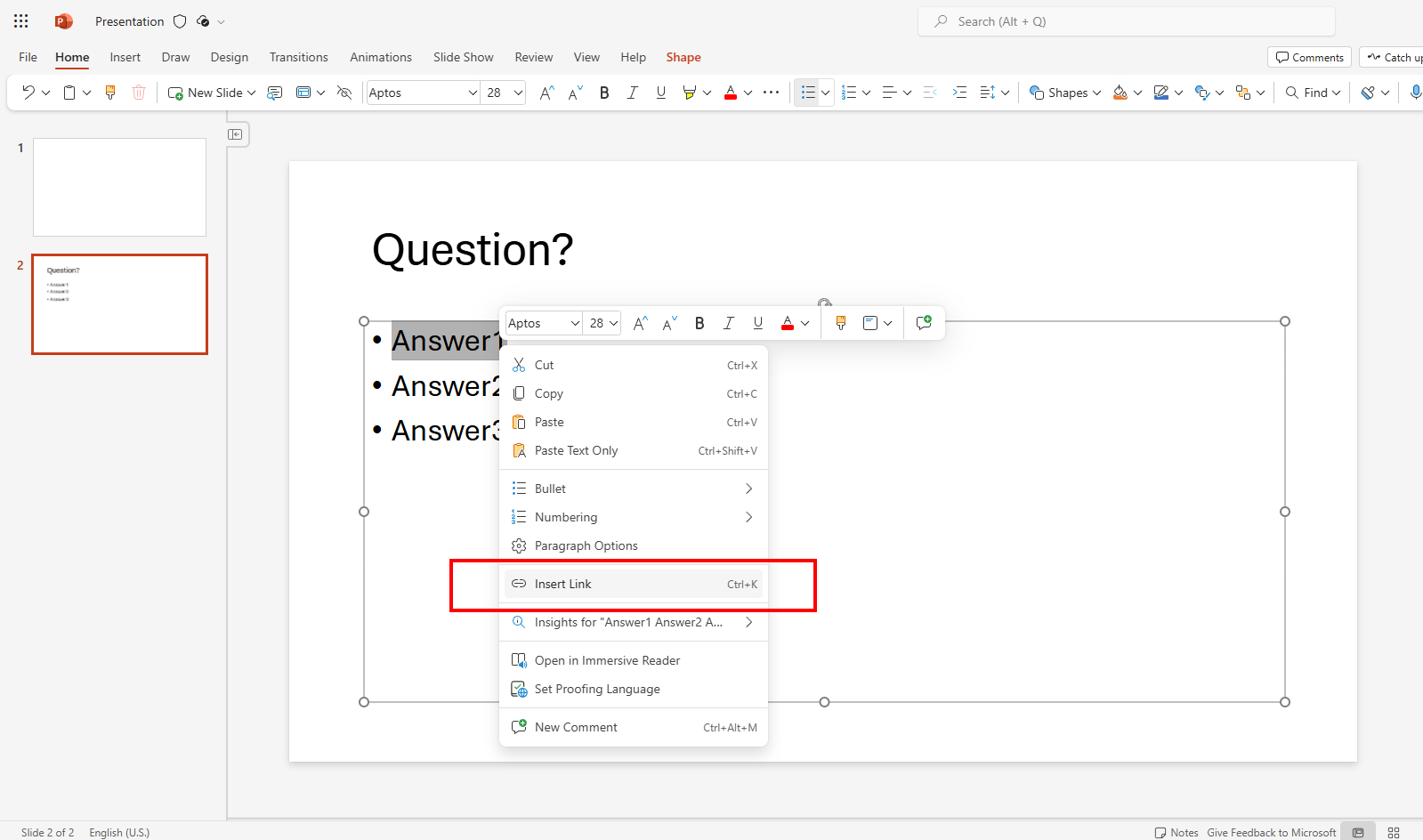 create quizz