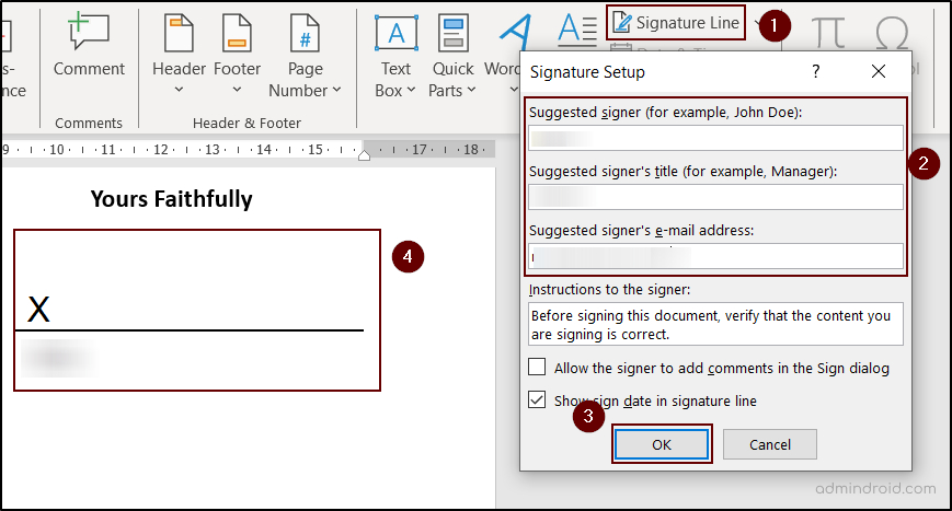 how to add Signature line