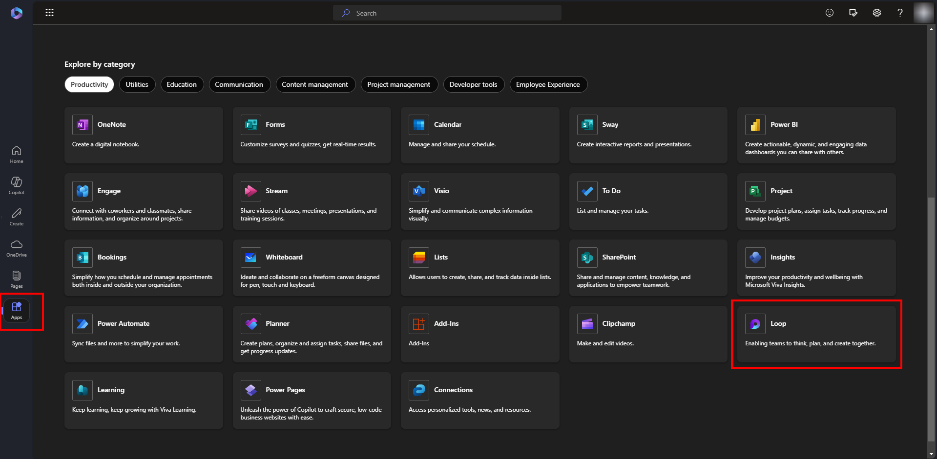 step 1 access microsoft loop