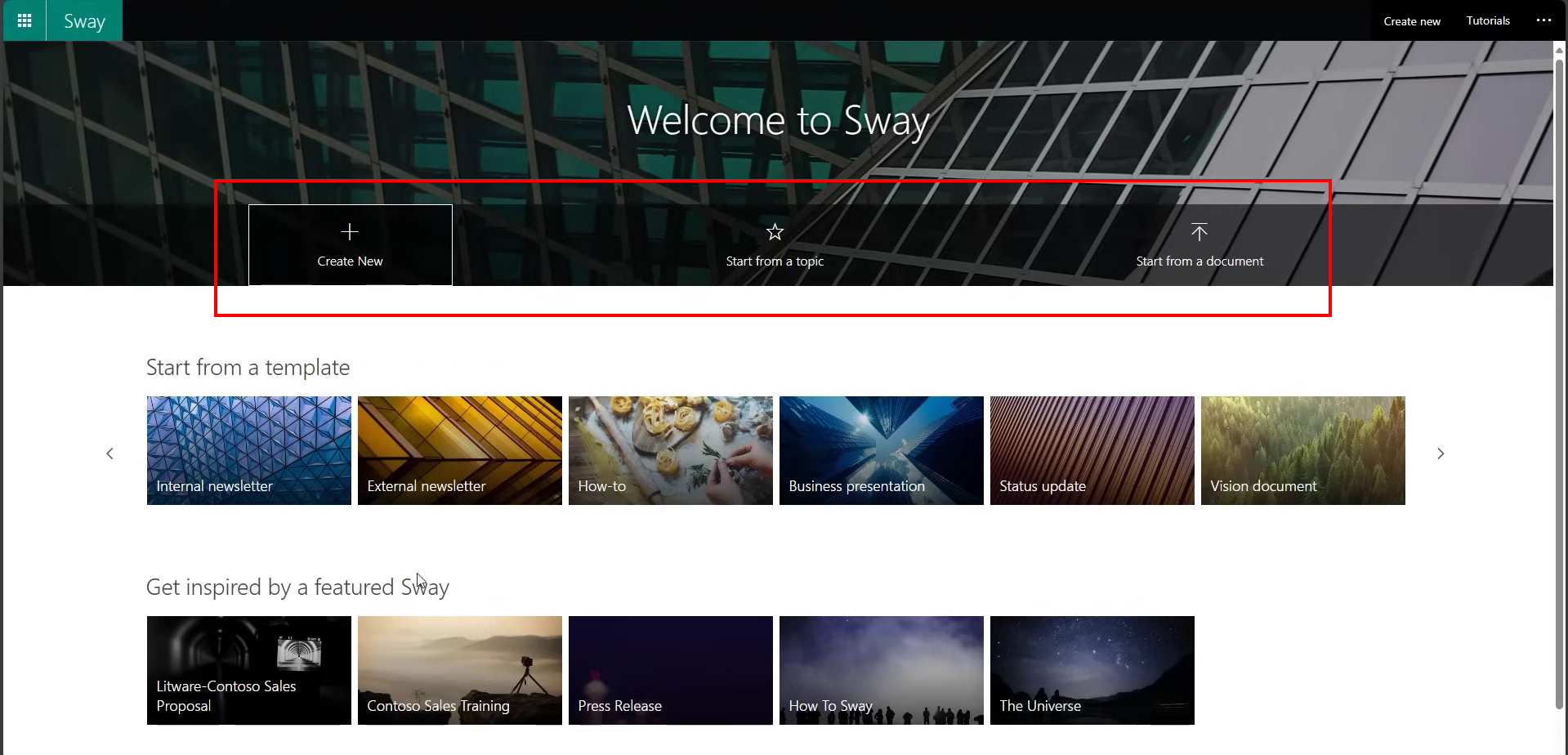 step 1 create new template in Microsoft Sway