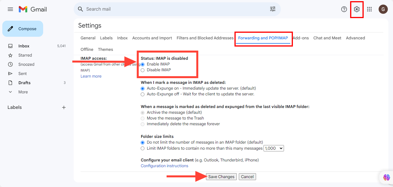 step 1 enable imap on gmail