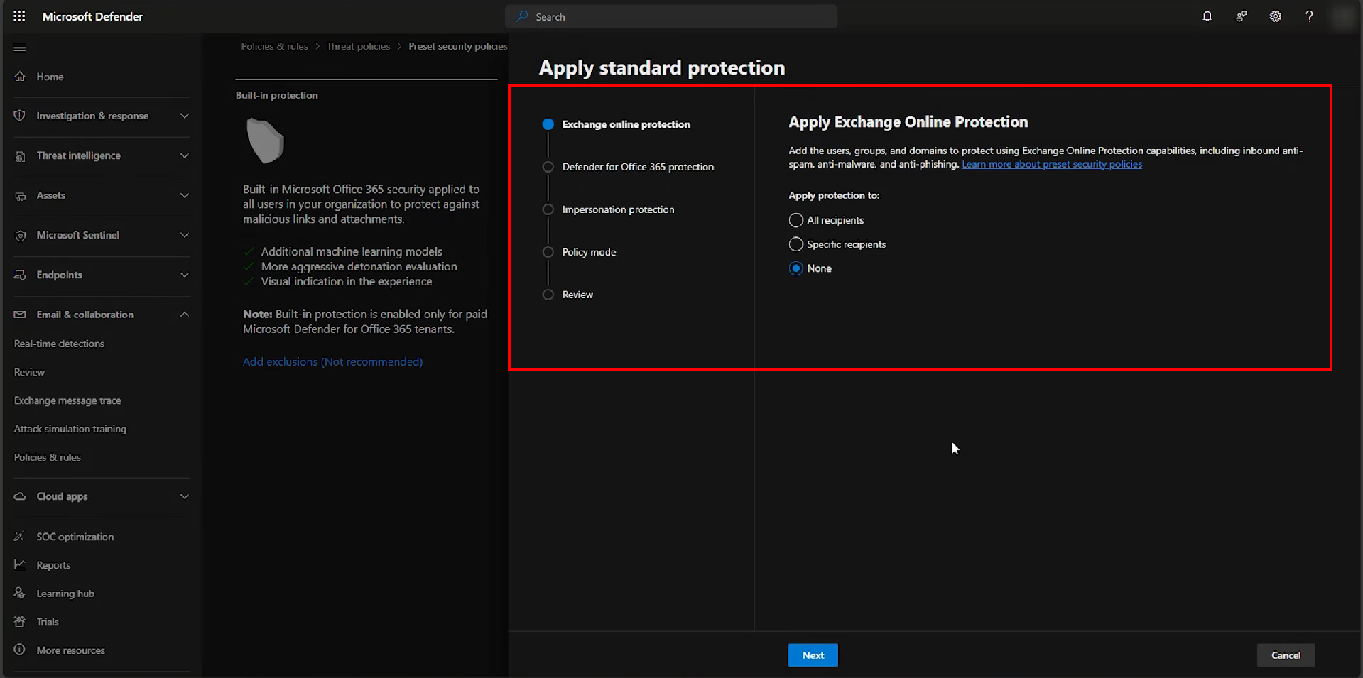 step 2 configure defender setting