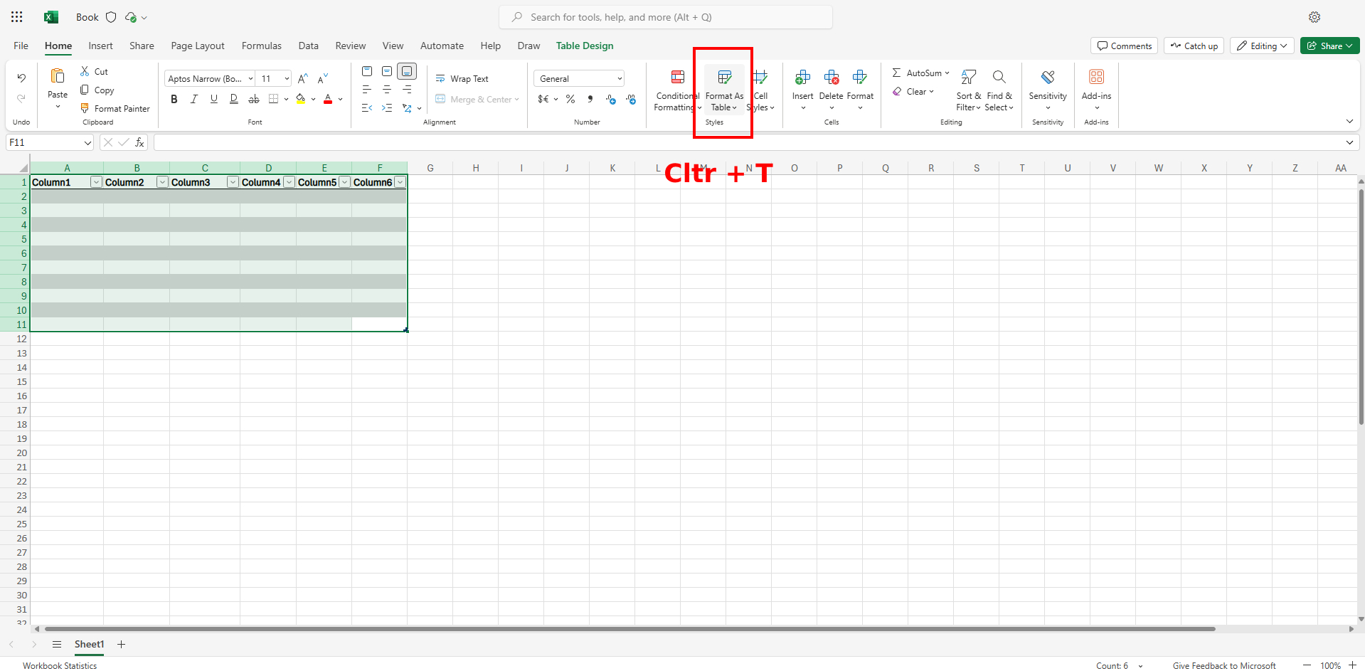 Step 1 Format as table