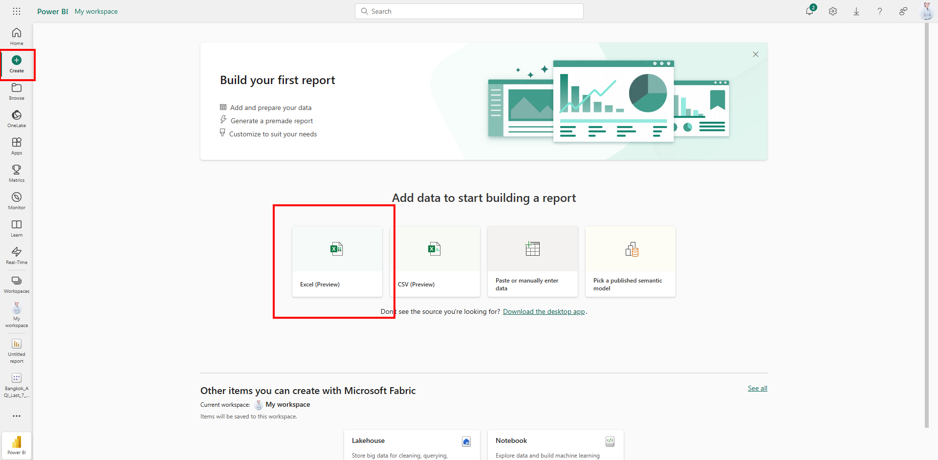 step 2 create visualize excel data