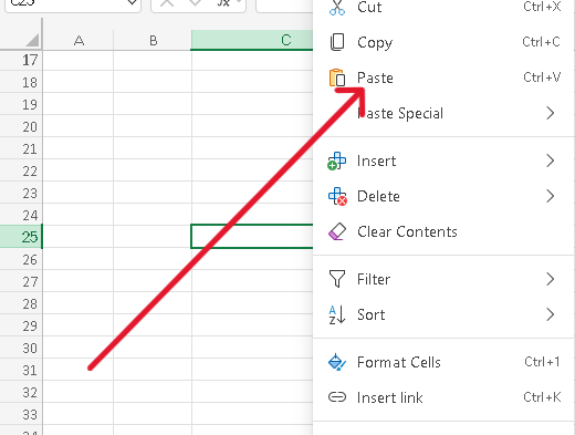 แปลงคอลัมน์ Excel เป็นแถว paste