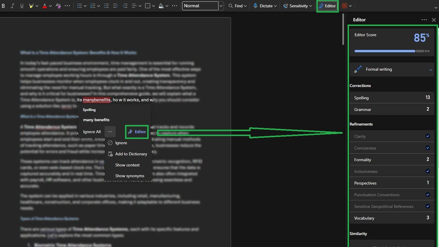 Click on editor