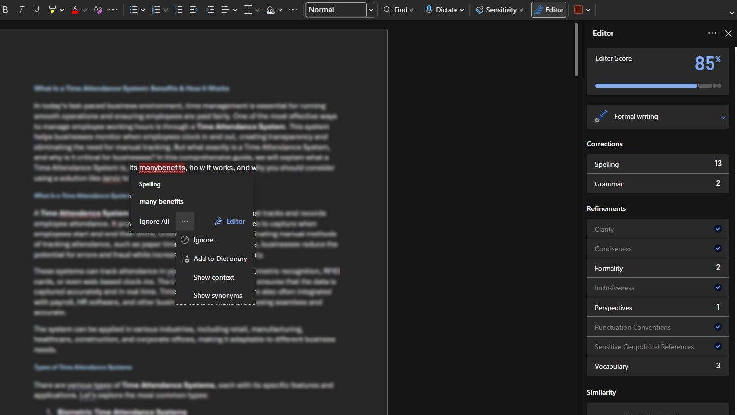 Click on any underlined word