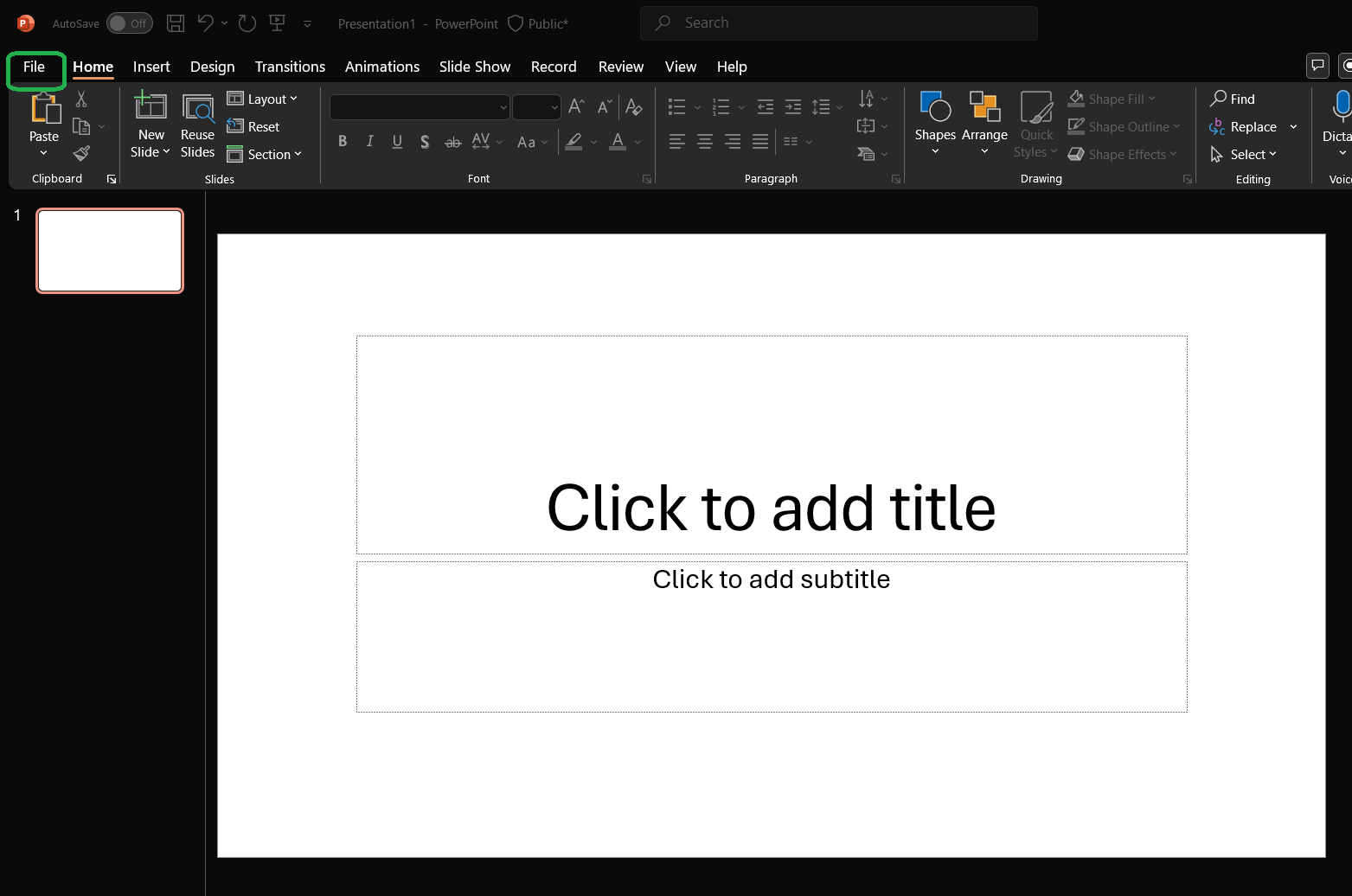Click on the File Tab
