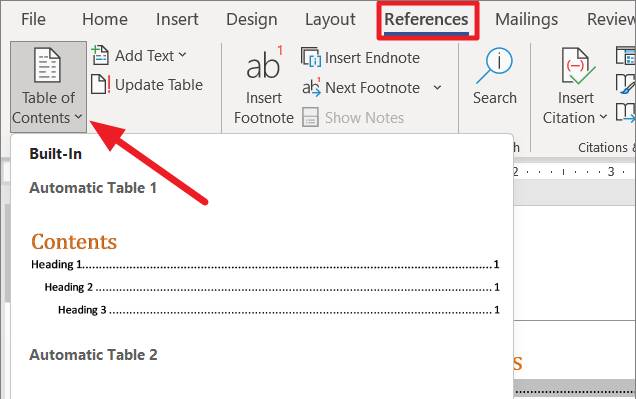 References → Table of Contents.