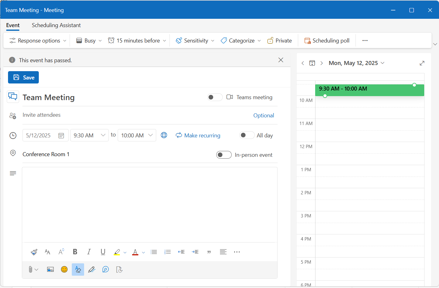Calendar in Microsoft Outlook