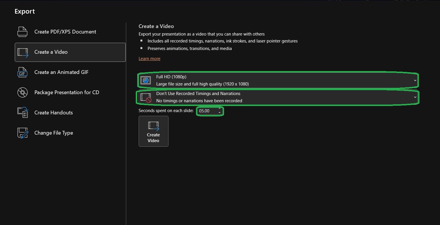 Set Video Quality and Timings