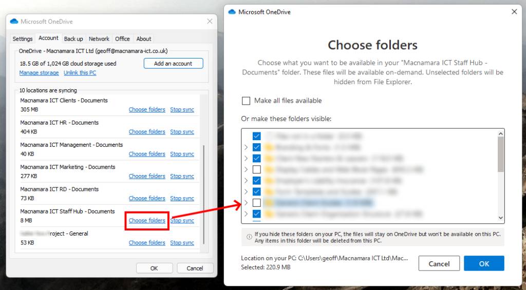 Choose folders